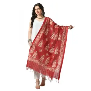 Women's Cotton Printed Dupatta (Red, Length:?Free Size)