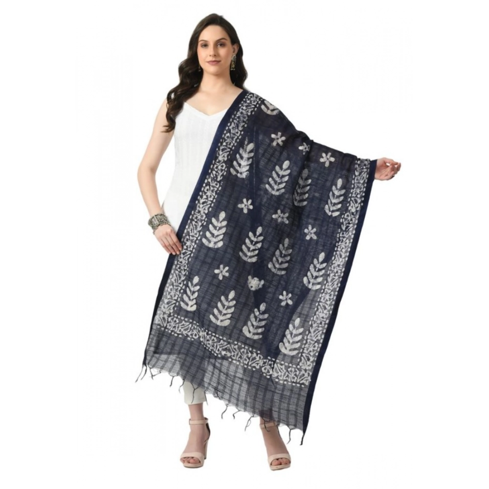 Women's Cotton Printed Dupatta (Blue, Length:?Free Size)