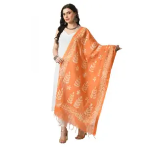 Women's Cotton Printed Dupatta (Orange, Length:?Free Size)
