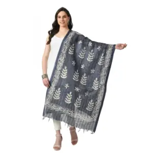 Women's Cotton Printed Dupatta (Grey, Length:?Free Size)