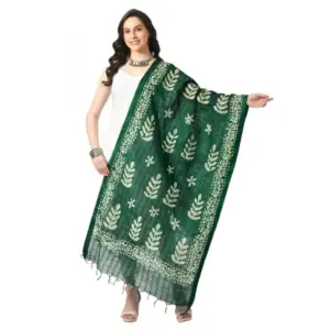 Women's Cotton Printed Dupatta (Green, Length:?Free Size)