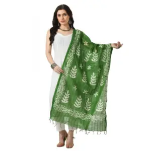 Women's Cotton Printed Dupatta (Green, Length:?Free Size)
