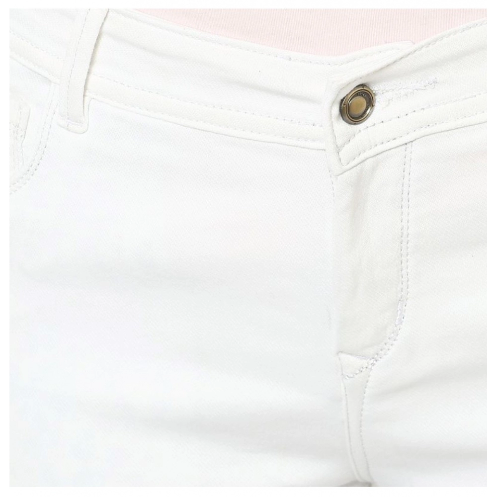 Women's Denim Solid Buttoned Jeans (White) - Image 2