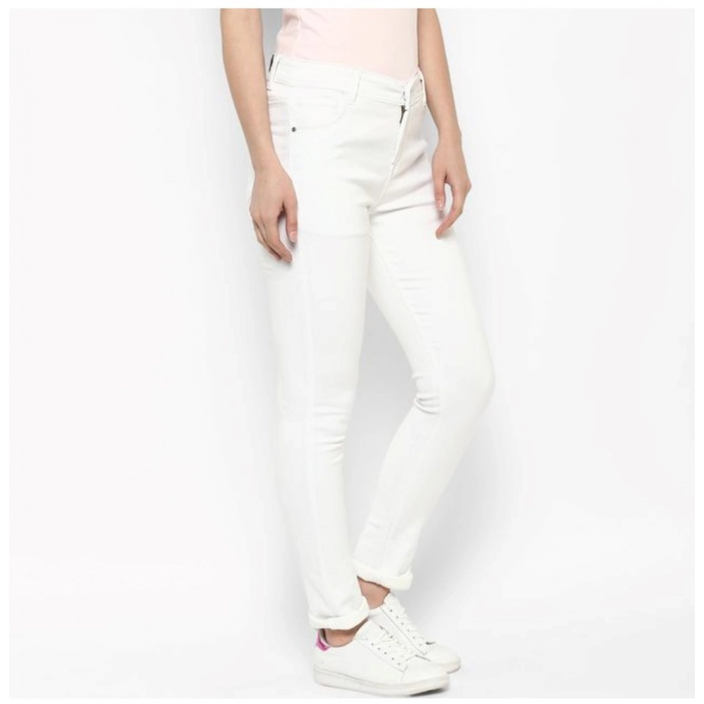 Women's Denim Solid Buttoned Jeans (White) - Image 4
