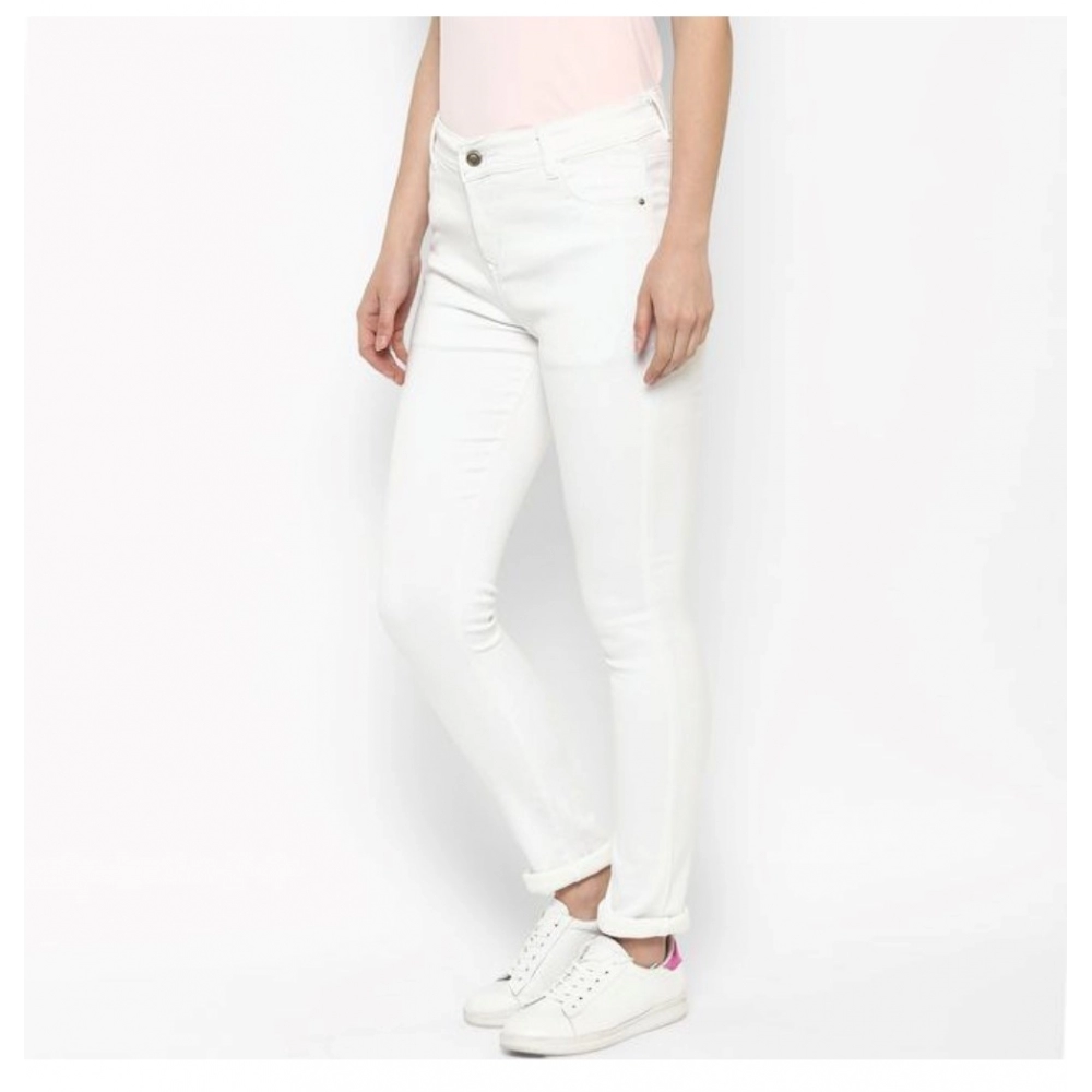 Women's Denim Solid Buttoned Jeans (White) - Image 3