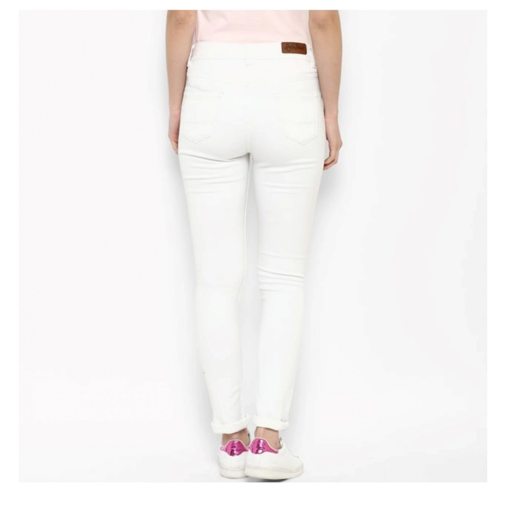 Women's Denim Solid Buttoned Jeans (White) - Image 7