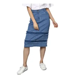 Women's Denim Washed Buttoned Skirt (Blue)
