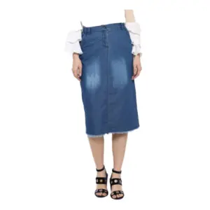 Women's Denim Washed Buttoned Skirt (Blue)