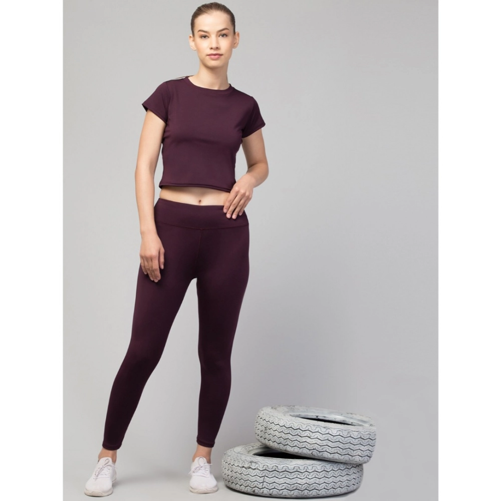 Women's Polyester Solid Ankle Length High-Rise Tights (Purple) - Image 3