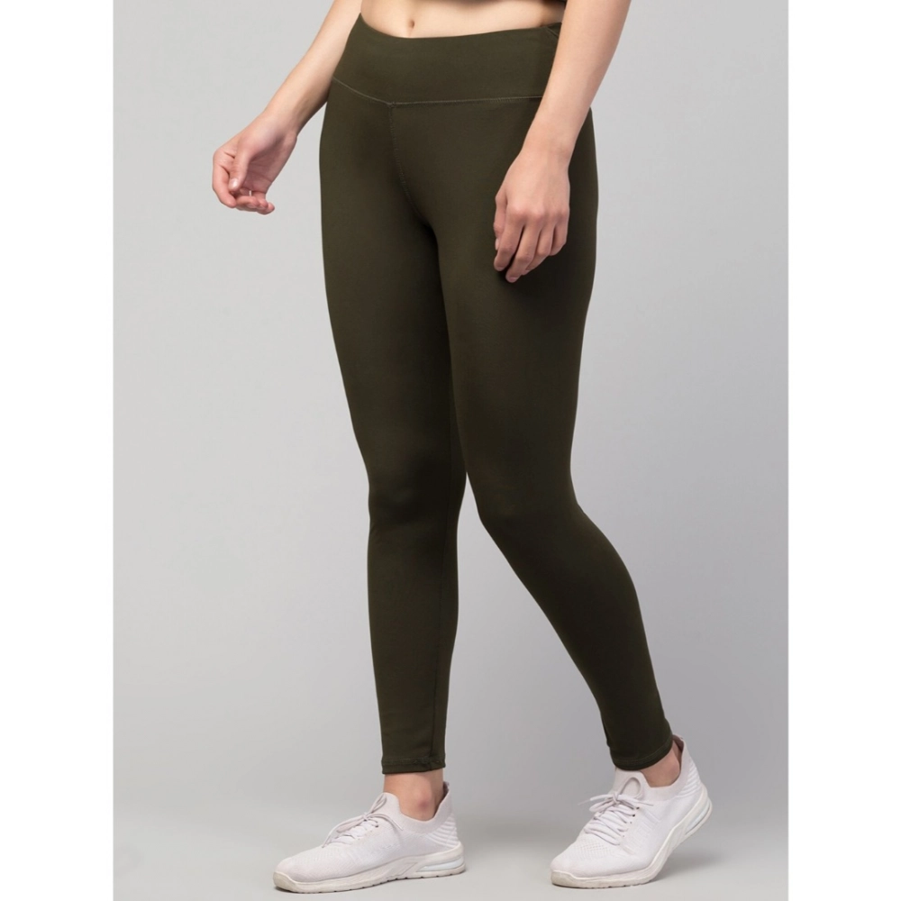 Women's Polyester Solid Ankle Length High-Rise Tights (Olive) - Image 2