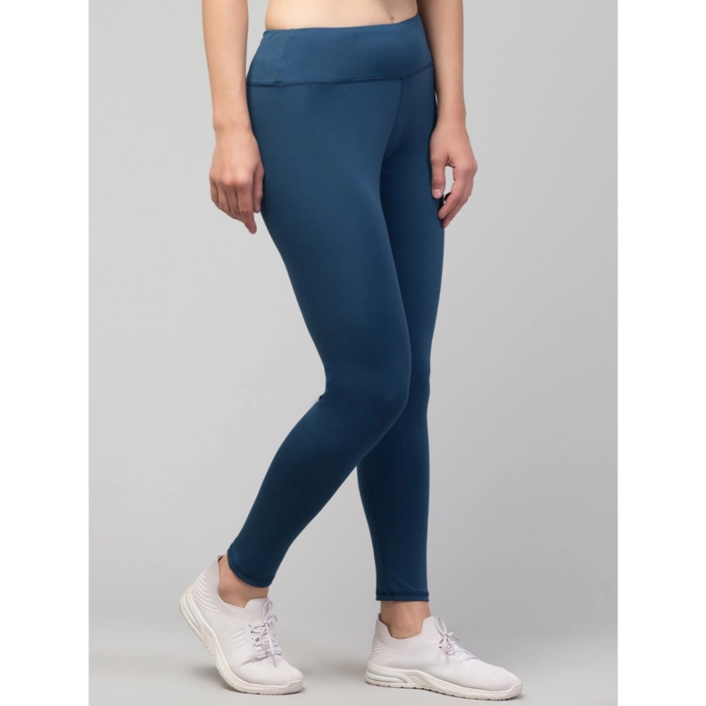 Women's Polyester Solid Ankle Length High-Rise Tights (Teal) - Image 5