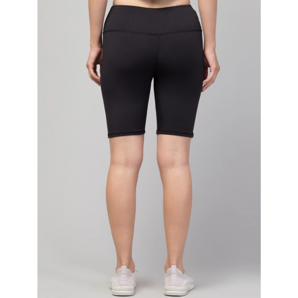 Women's Polyester Solid Above Knee High-Rise Shorts (Black) - Image 6