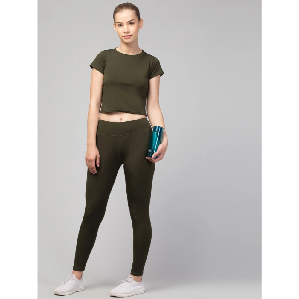 Women's Polyester Solid Ankle Length High-Rise Tights (Olive) - Image 5