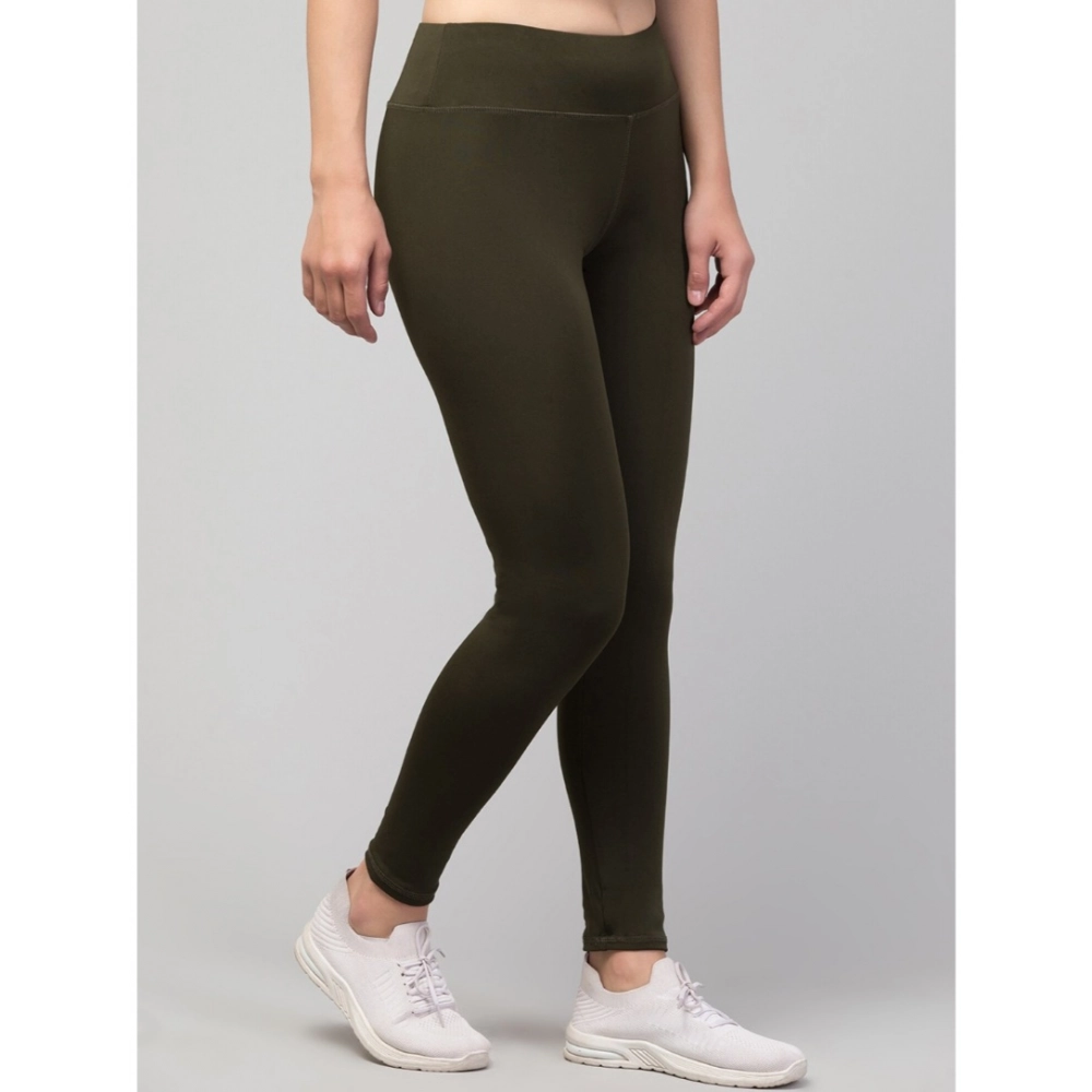 Women's Polyester Solid Ankle Length High-Rise Tights (Olive) - Image 3