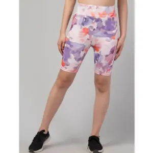 Women's Polyester Spandex Printed Above Knee High Rise Slip On Shorts (Multicolor)