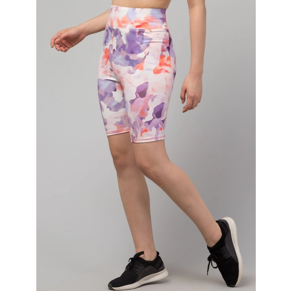 Women's Polyester Spandex Printed Above Knee High Rise Slip On Shorts (Multicolor) - Image 3