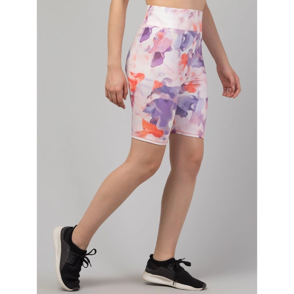 Women's Polyester Spandex Printed Above Knee High Rise Slip On Shorts (Multicolor) - Image 4