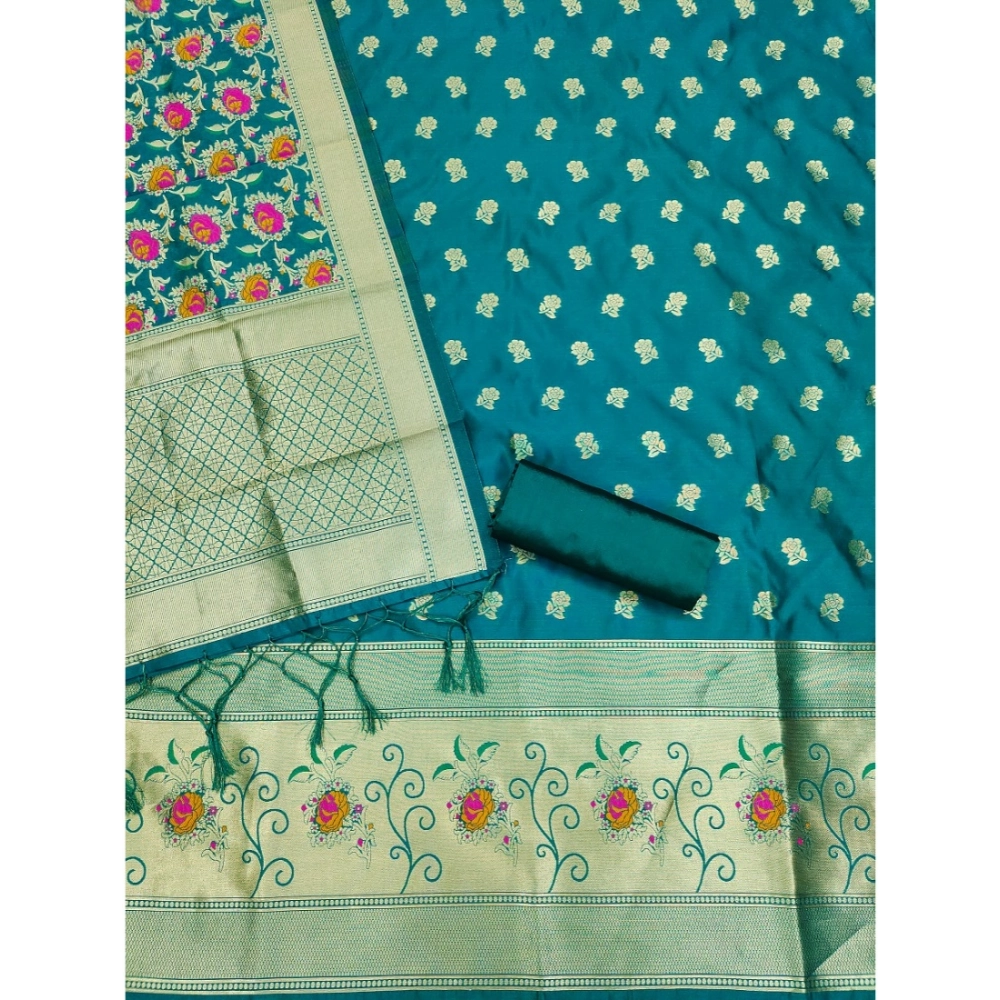 Women's Banarasi Silk Printed Unstitched Salwar Suit Material With Dupatta (Rama, 3Mtrs) - Image 4