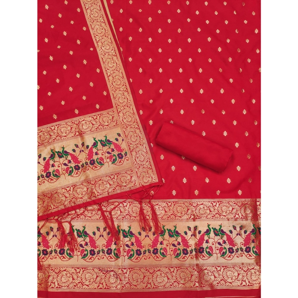 Women's Banarasi Silk Printed Unstitched Salwar Suit Material With Dupatta (Red, 3Mtrs) - Image 2