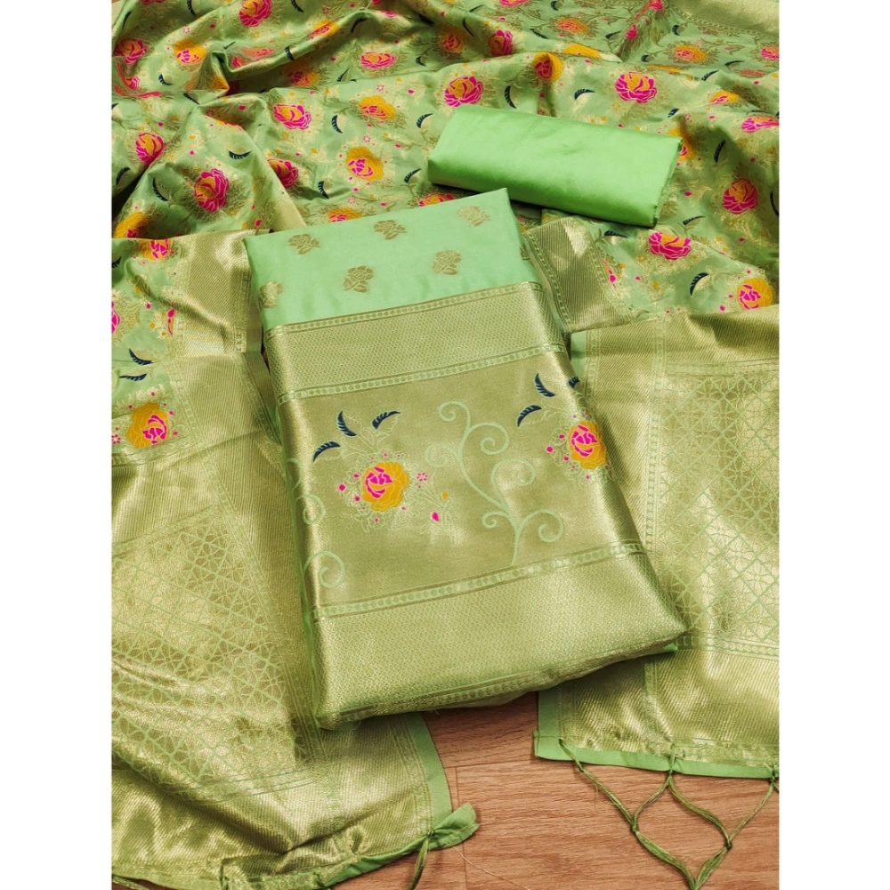 Women's Banarasi Silk Printed Unstitched Salwar Suit Material With Dupatta (Pista, 3Mtrs) - Image 4