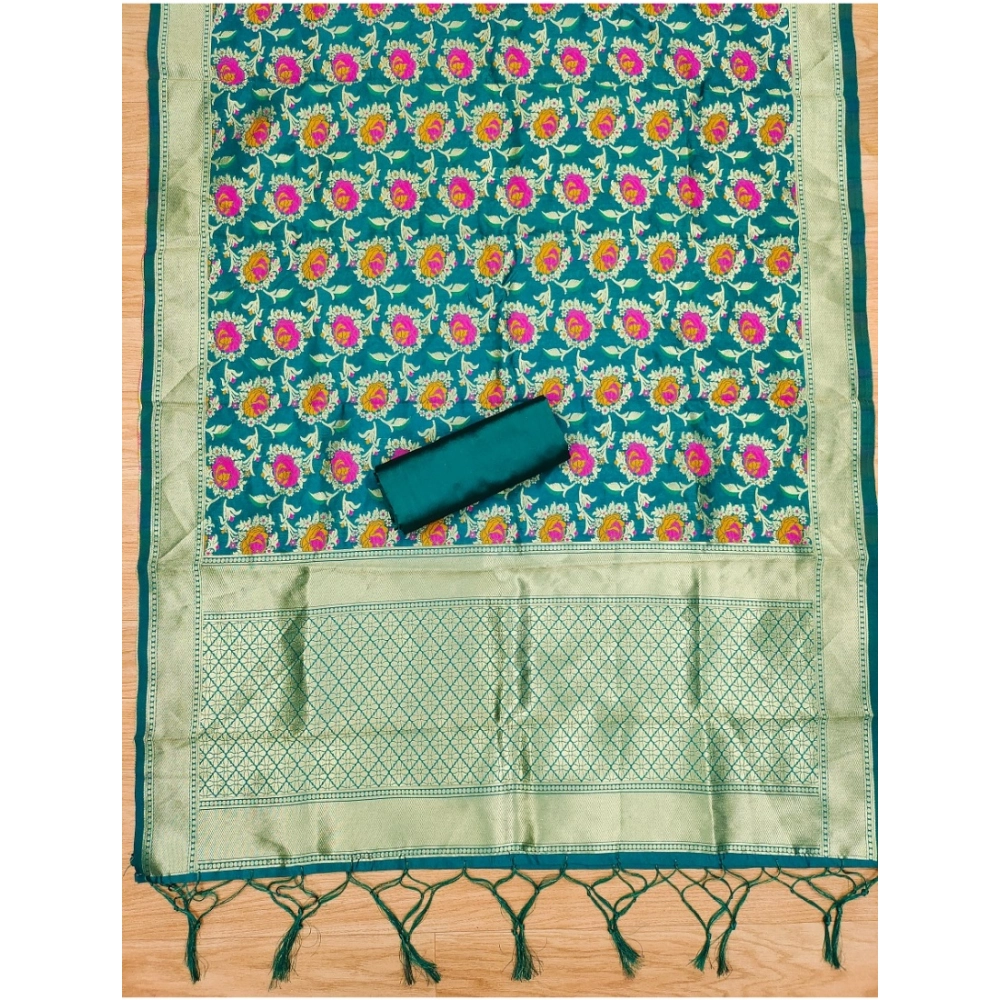 Women's Banarasi Silk Printed Unstitched Salwar Suit Material With Dupatta (Rama, 3Mtrs) - Image 3