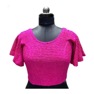 Women's Lycra  Printed Round Neck Flared Sleeves Readymade Blouse (Pink, Free Size)