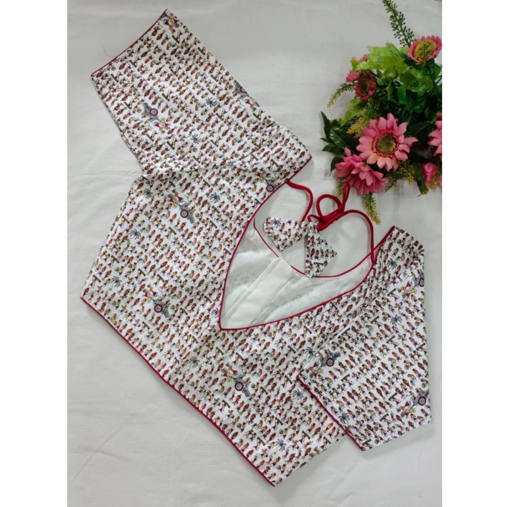 Women's Cotton Printed Round Neck Short Sleeve Readymade Blouse (Red, Free Size) - Image 2