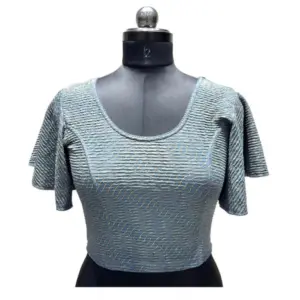 Women's Lycra  Printed Round Neck Flared Sleeves Readymade Blouse (Grey, Free Size)