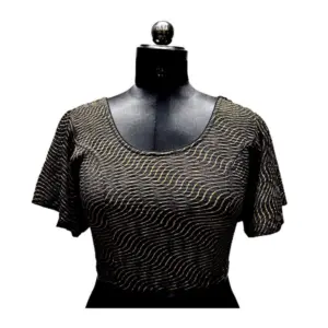 Women's Lycra  Printed Round Neck Flared Sleeves Readymade Blouse (Golden, Free Size)