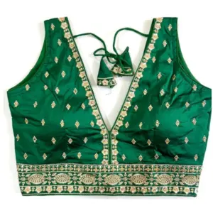 Women's Silk Thread work V Neck Sleeve Less Readymade Blouse (Green, Free Size)
