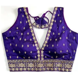 Women's Silk Thread work V Neck Sleeve Less Readymade Blouse (Blue, Free Size)