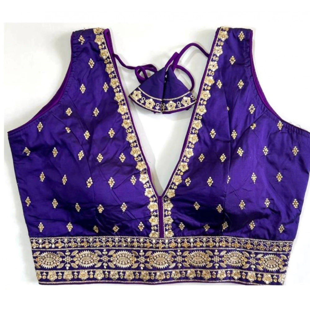 Women's Silk Thread work V Neck Sleeve Less Readymade Blouse (Blue, Free Size)