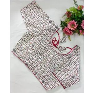 Women's Cotton Printed Round Neck Short Sleeve Readymade Blouse (Red, Free Size)