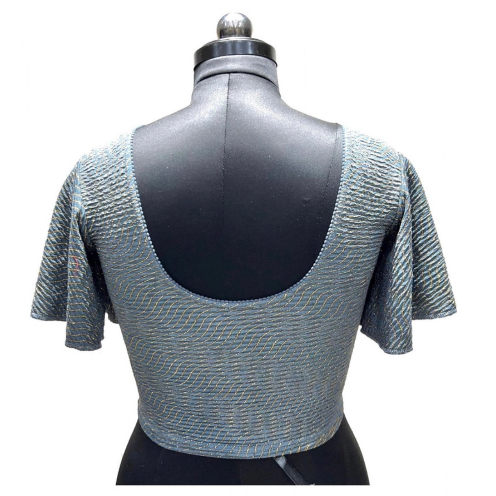 Women's Lycra Printed Round Neck Flared Sleeves Readymade Blouse (Grey, Free Size) - Image 2