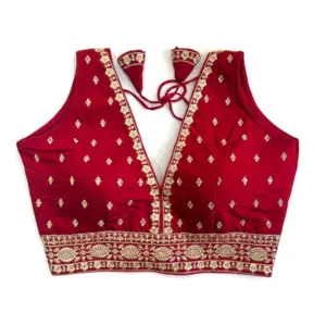 Women's Silk Thread work V Neck Sleeve Less Readymade Blouse (Maroon, Free Size)