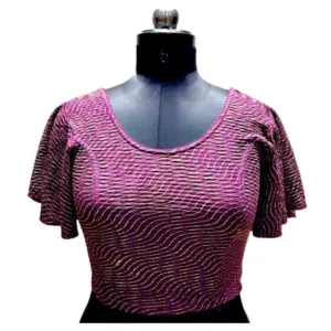 Women's Lycra  Printed Round Neck Flared Sleeves Readymade Blouse (Wine, Free Size)