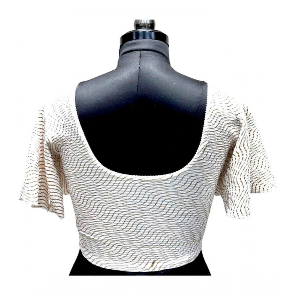Women's Lycra Printed Round Neck Flared Sleeves Readymade Blouse (White, Free Size) - Image 2