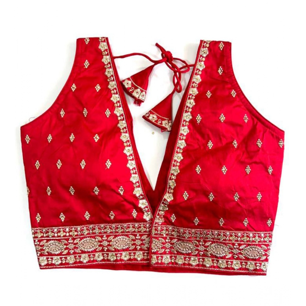 Women's Silk Thread work V Neck Sleeve Less Readymade Blouse (Red, Free Size) - Image 2