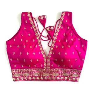 Women's Silk Thread work V Neck Sleeve Less Readymade Blouse (Pink, Free Size)