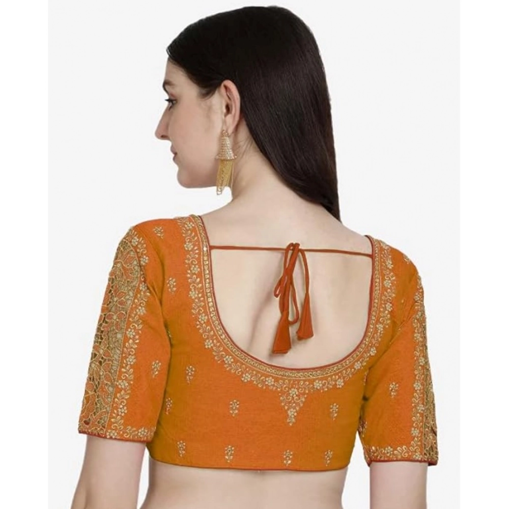 Women's Phantom Silk Woven Round Neck Short Sleeve Readymade Blouse (Yellow, Free Size) - Image 2