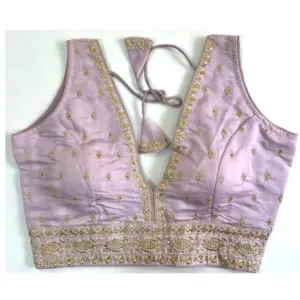 Women's Silk Thread work V Neck Sleeve Less Readymade Blouse (Baby Pink, Free Size)