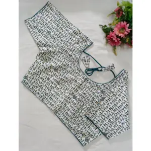 Women's Cotton Printed Round Neck Short Sleeve Readymade Blouse (Teal, Free Size)