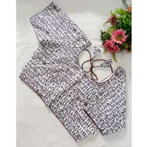 Women's Cotton Printed Round Neck Short Sleeve Readymade Blouse (Brown, Free Size)