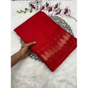 Women's Benny Crape Printed Saree With Unstitched Blouse 5.5Mtr (Red)