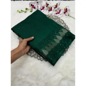 Women's Benny Crape Printed Saree With Unstitched Blouse 5.5Mtr (Green)