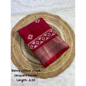 Women's Benny Crape Printed Saree With Unstitched Blouse 5.5Mtr (Red)