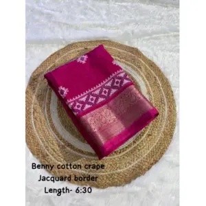 Women's Benny Crape Printed Saree With Unstitched Blouse 5.5Mtr (Wine)