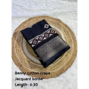 Women's Benny Crape Printed Saree With Unstitched Blouse 5.5Mtr (Navy Blue)