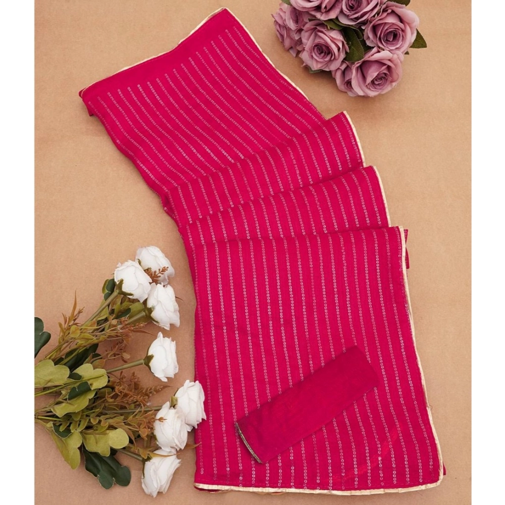 Women's Vichitra Silk Striped Saree With Unstitched Blouse 5.5Mtr (Pink) - Image 2