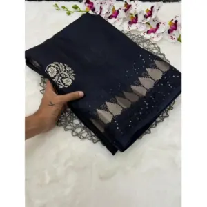 Women's Benny Crape Printed Saree With Unstitched Blouse 5.5Mtr (Black)